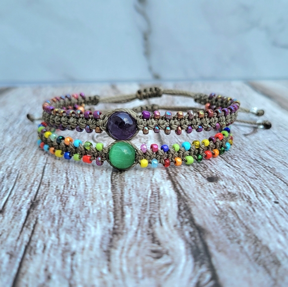 Earth Art hand crafted artisan Jewelry - Colorful Waterproof Macrame Beaded Bracelets